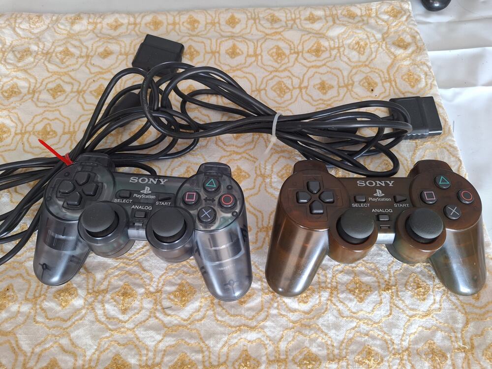 Sony PS2 DualShock 2 SCPH-10010 Smoke Translucent Controllers Tested Lot of 2